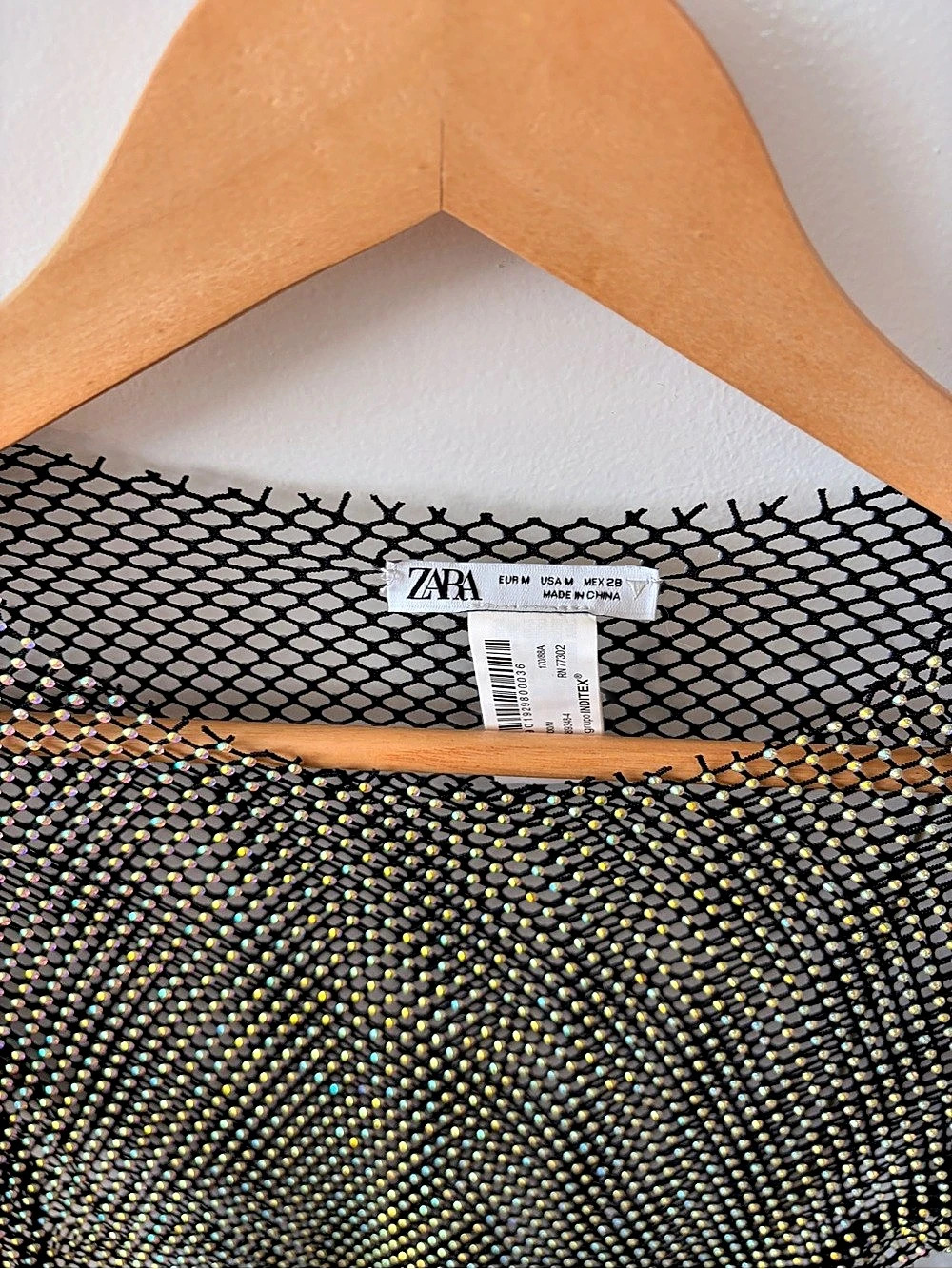 Zara Rhinestone Mesh Bodysuit Black & Gold Size Medium but fits xs - Picture 3 of 4